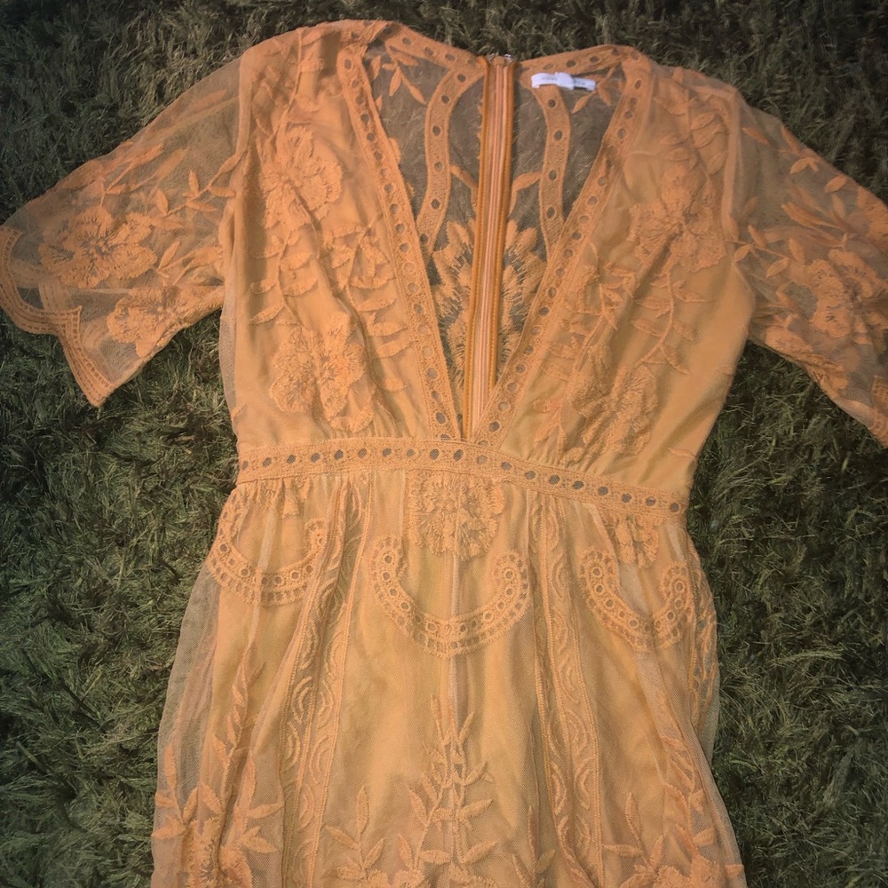 Mustard lace deep v Romper